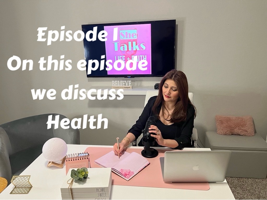 Gloria Esparza recording an episode of She Talks Life and Faith